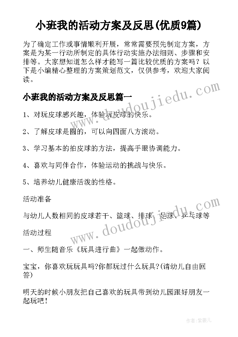 小班我的活动方案及反思(优质9篇)