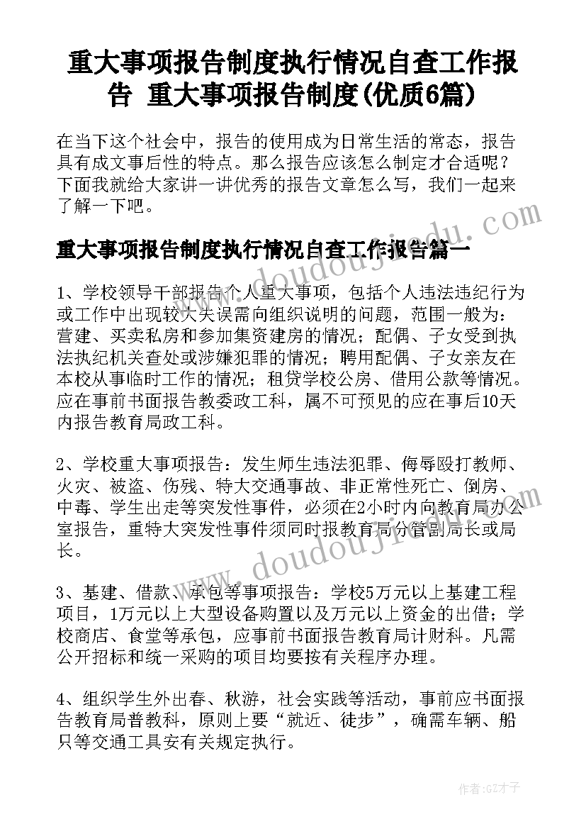 重大事项报告制度执行情况自查工作报告 重大事项报告制度(优质6篇)