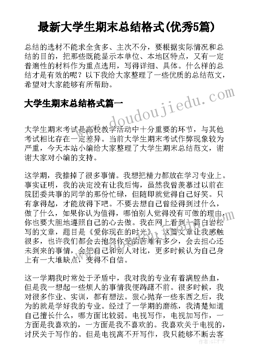 最新大学生期末总结格式(优秀5篇)