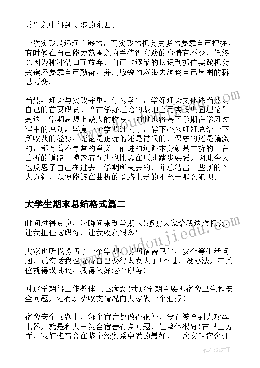 最新大学生期末总结格式(优秀5篇)