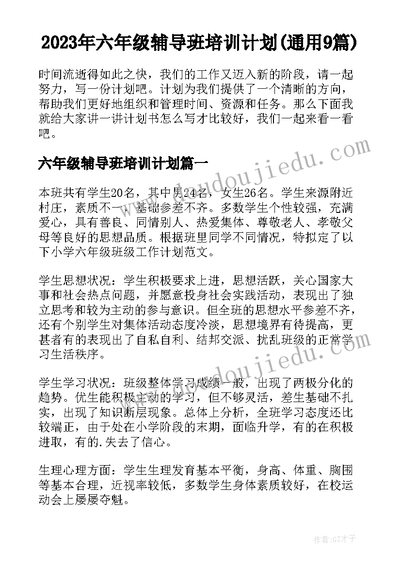 2023年六年级辅导班培训计划(通用9篇)