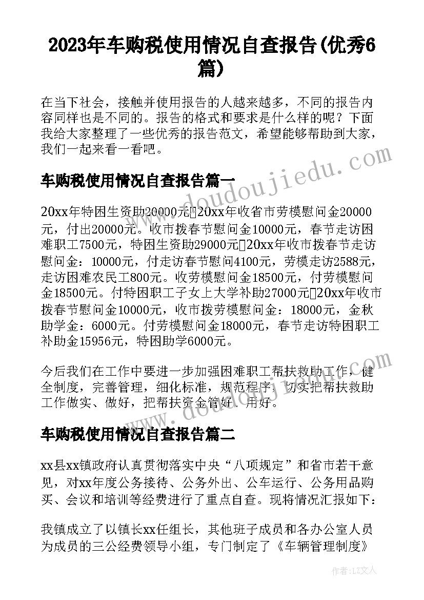 2023年车购税使用情况自查报告(优秀6篇)