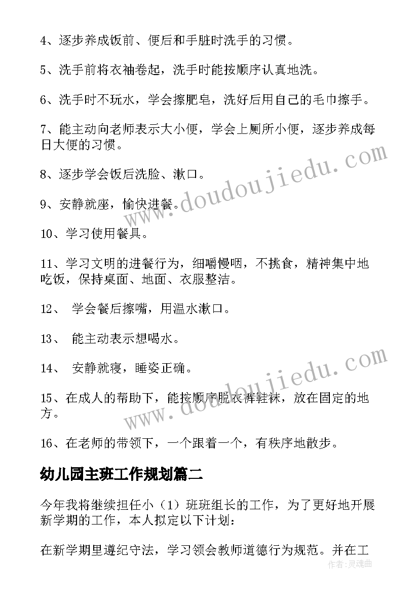 幼儿园主班工作规划(大全9篇)