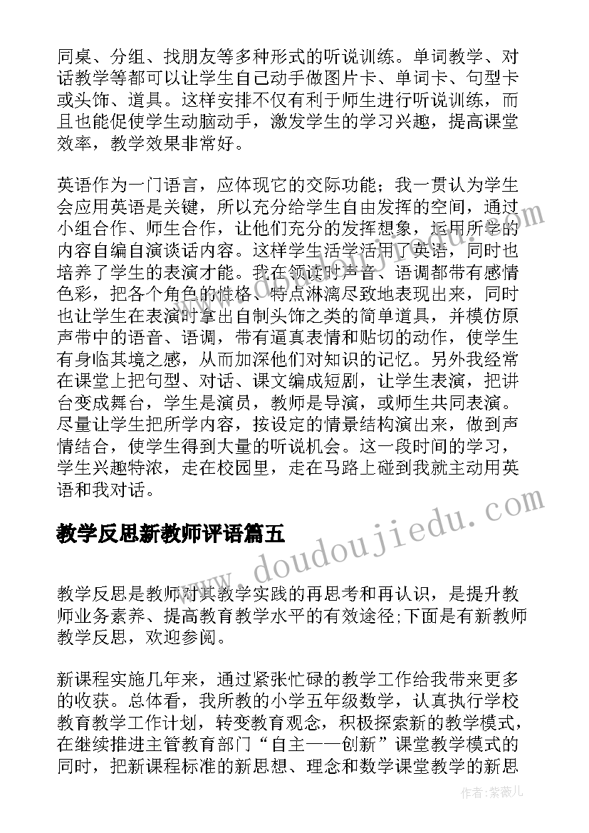 2023年教学反思新教师评语(通用7篇)