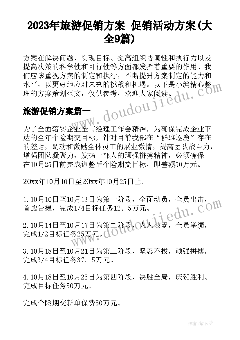 2023年旅游促销方案 促销活动方案(大全9篇)