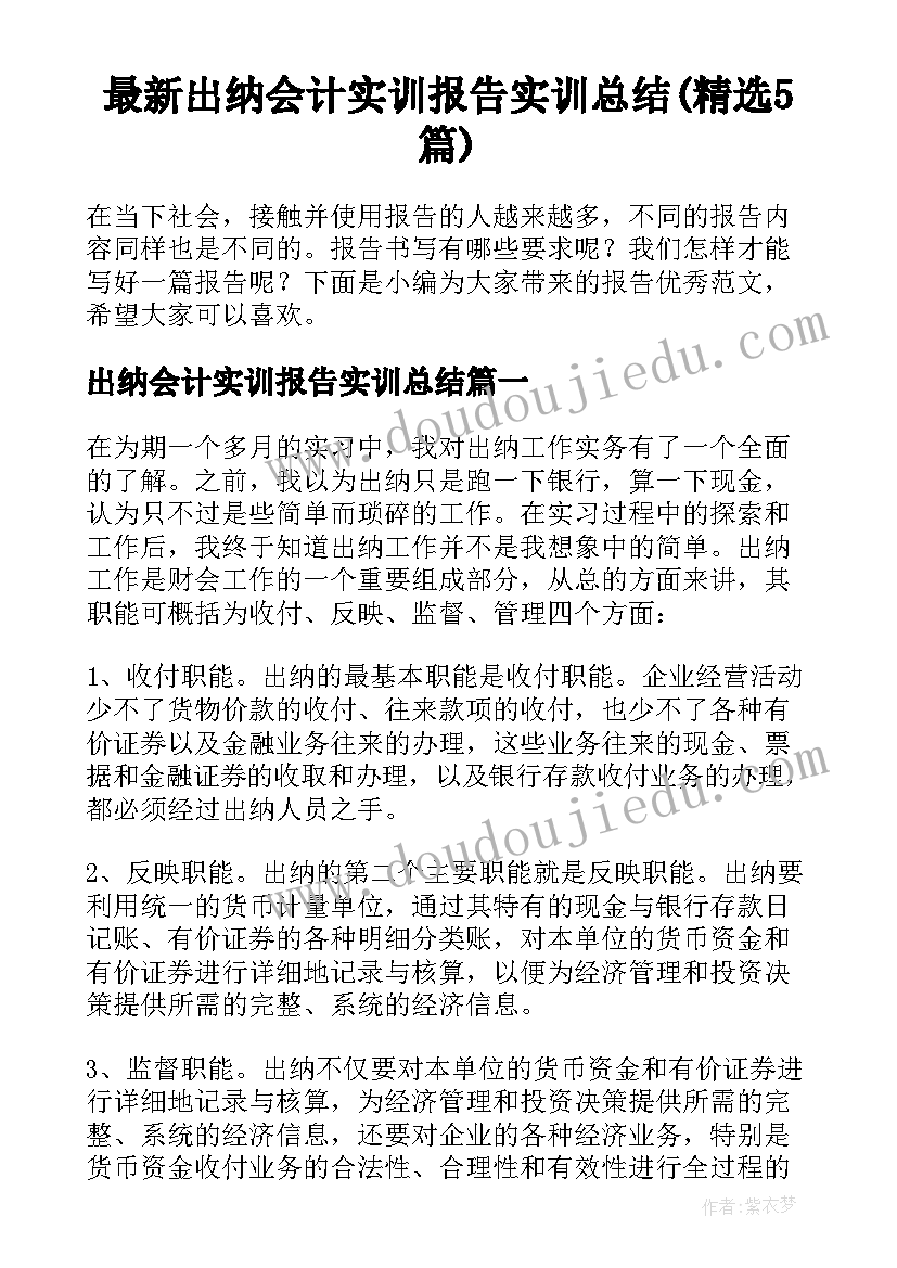 最新出纳会计实训报告实训总结(精选5篇)