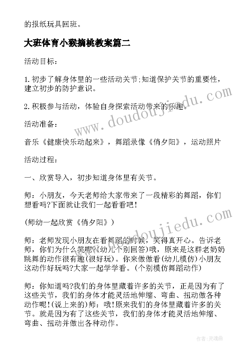 2023年大班体育小猴摘桃教案 大班体育活动教案(优质5篇)