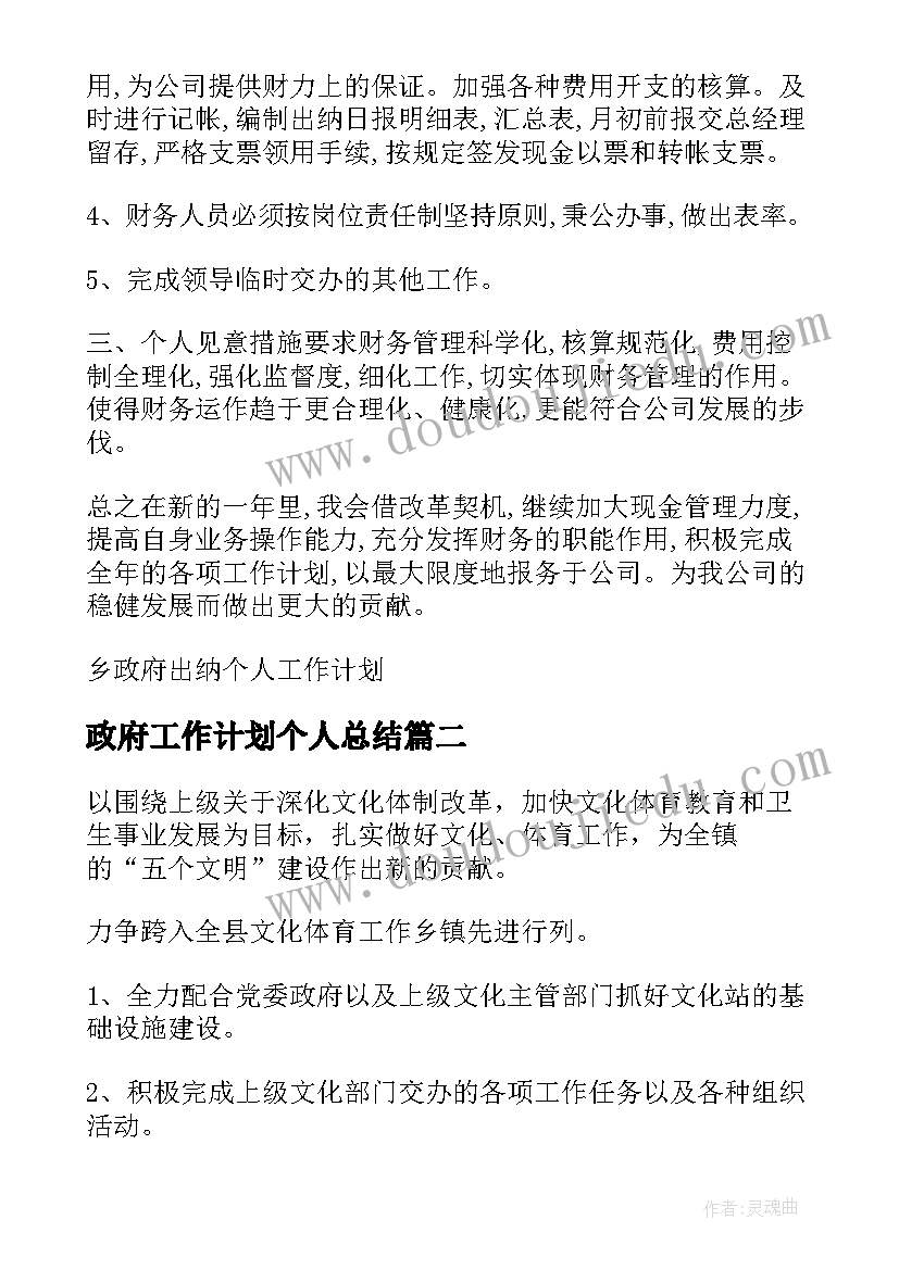 政府工作计划个人总结 乡政府出纳个人工作计划(优质5篇)