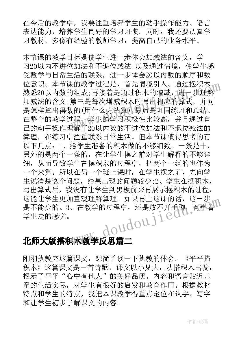 2023年北师大版搭积木教学反思(大全5篇)