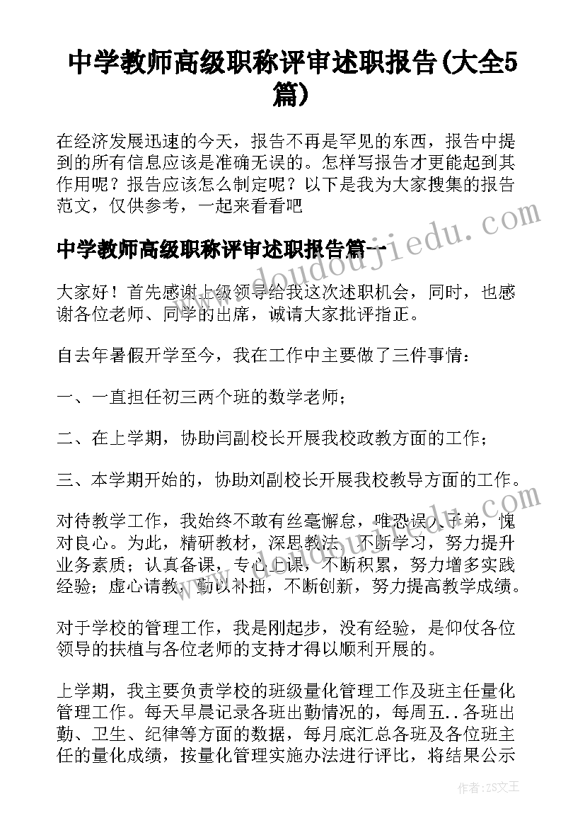 中学教师高级职称评审述职报告(大全5篇)