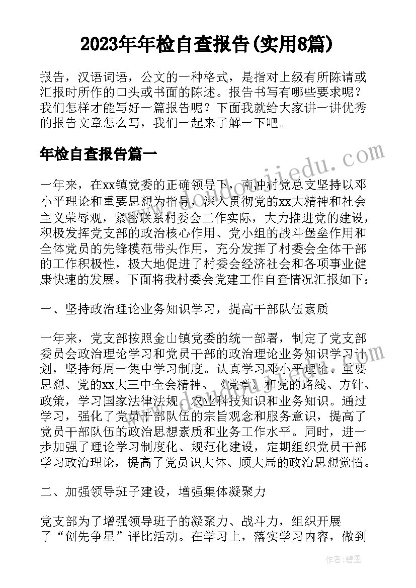 2023年年检自查报告(实用8篇)