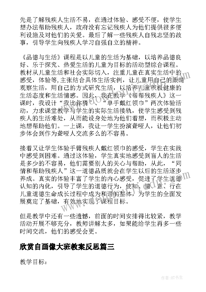 欣赏自画像大班教案反思 五下品社教学反思(优秀5篇)