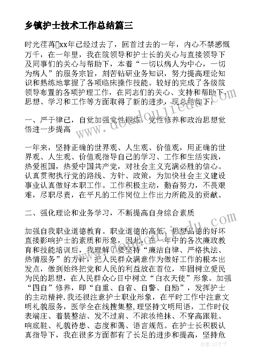 乡镇护士技术工作总结(大全5篇)