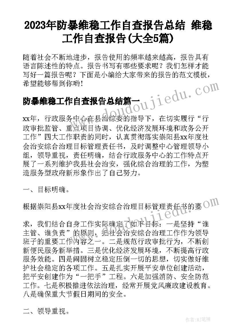 2023年防暴维稳工作自查报告总结 维稳工作自查报告(大全5篇)