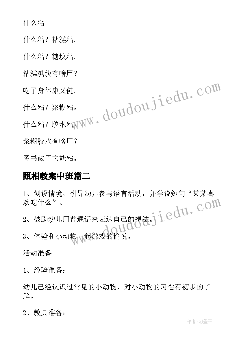 最新照相教案中班(模板9篇)