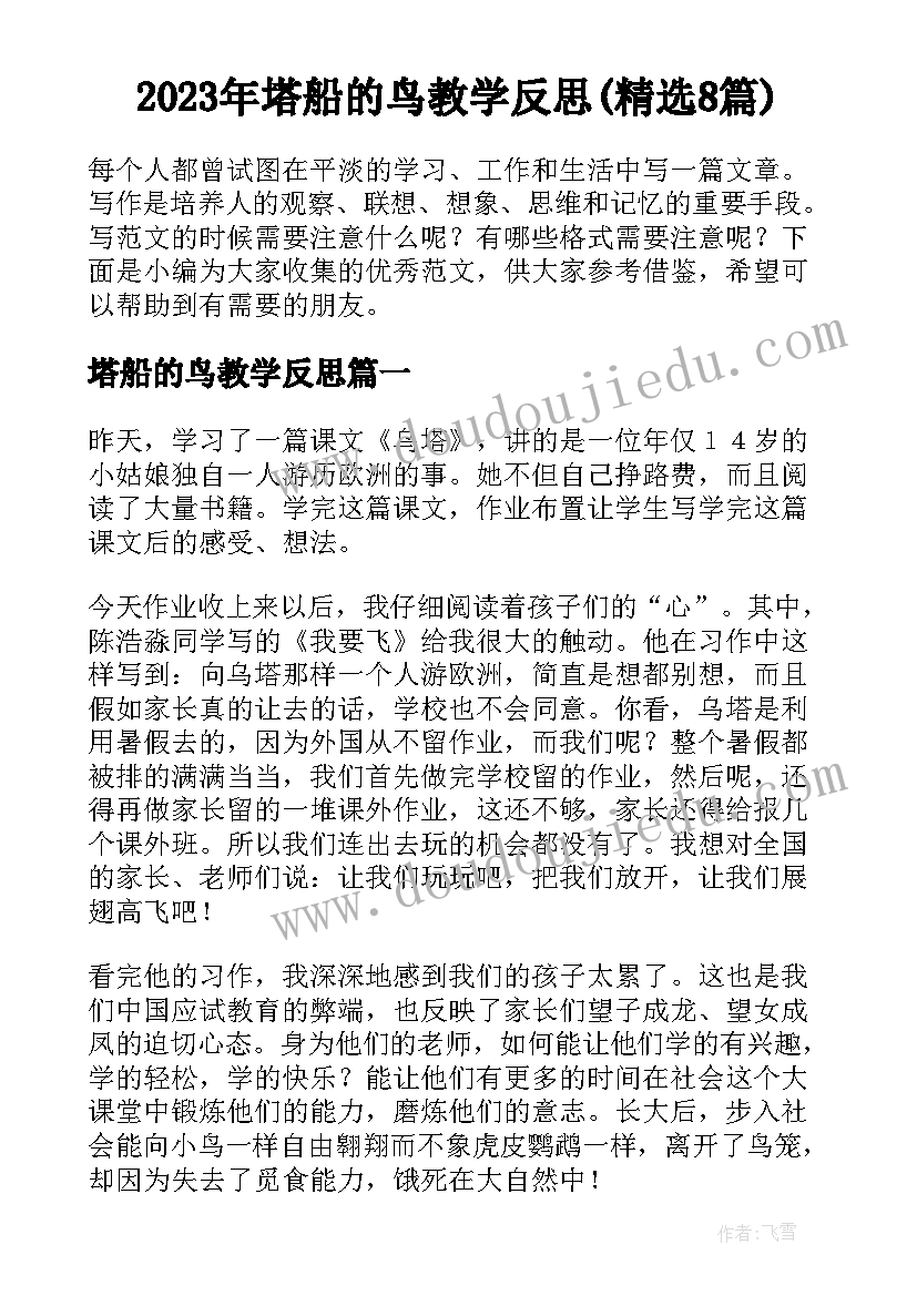 2023年塔船的鸟教学反思(精选8篇)