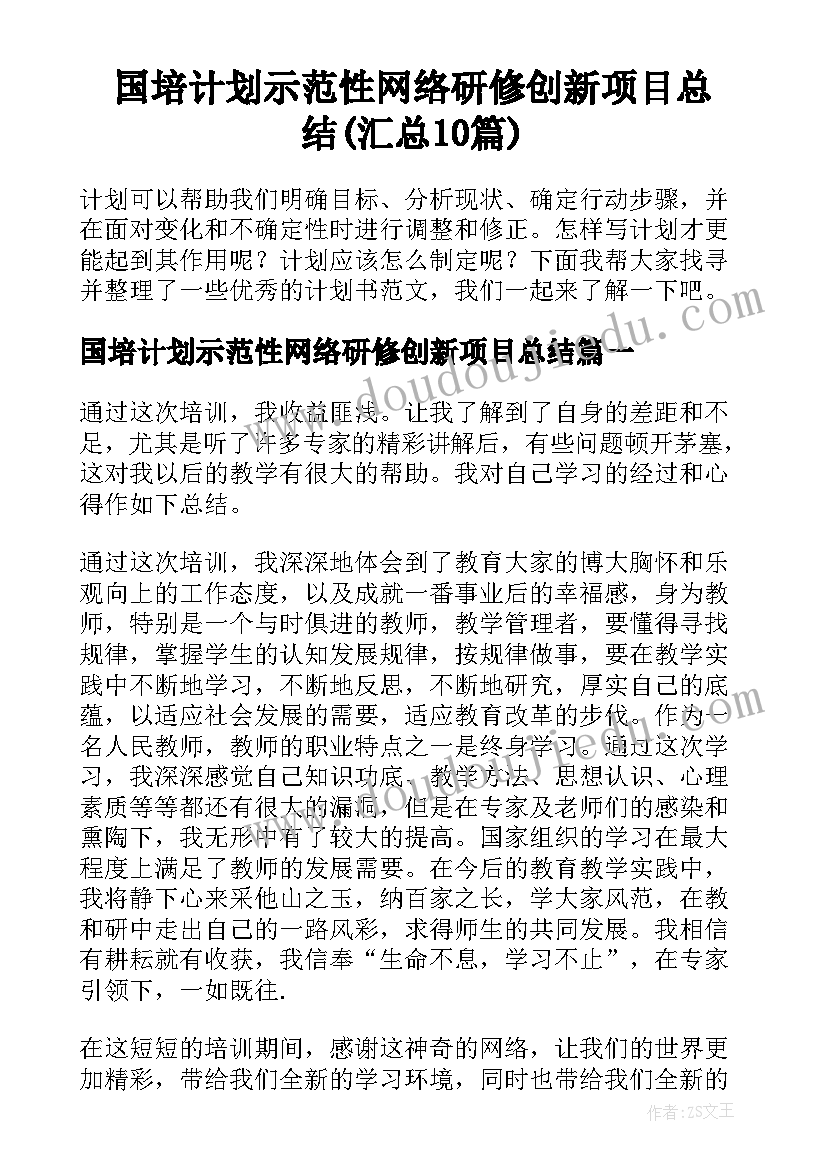 国培计划示范性网络研修创新项目总结(汇总10篇)