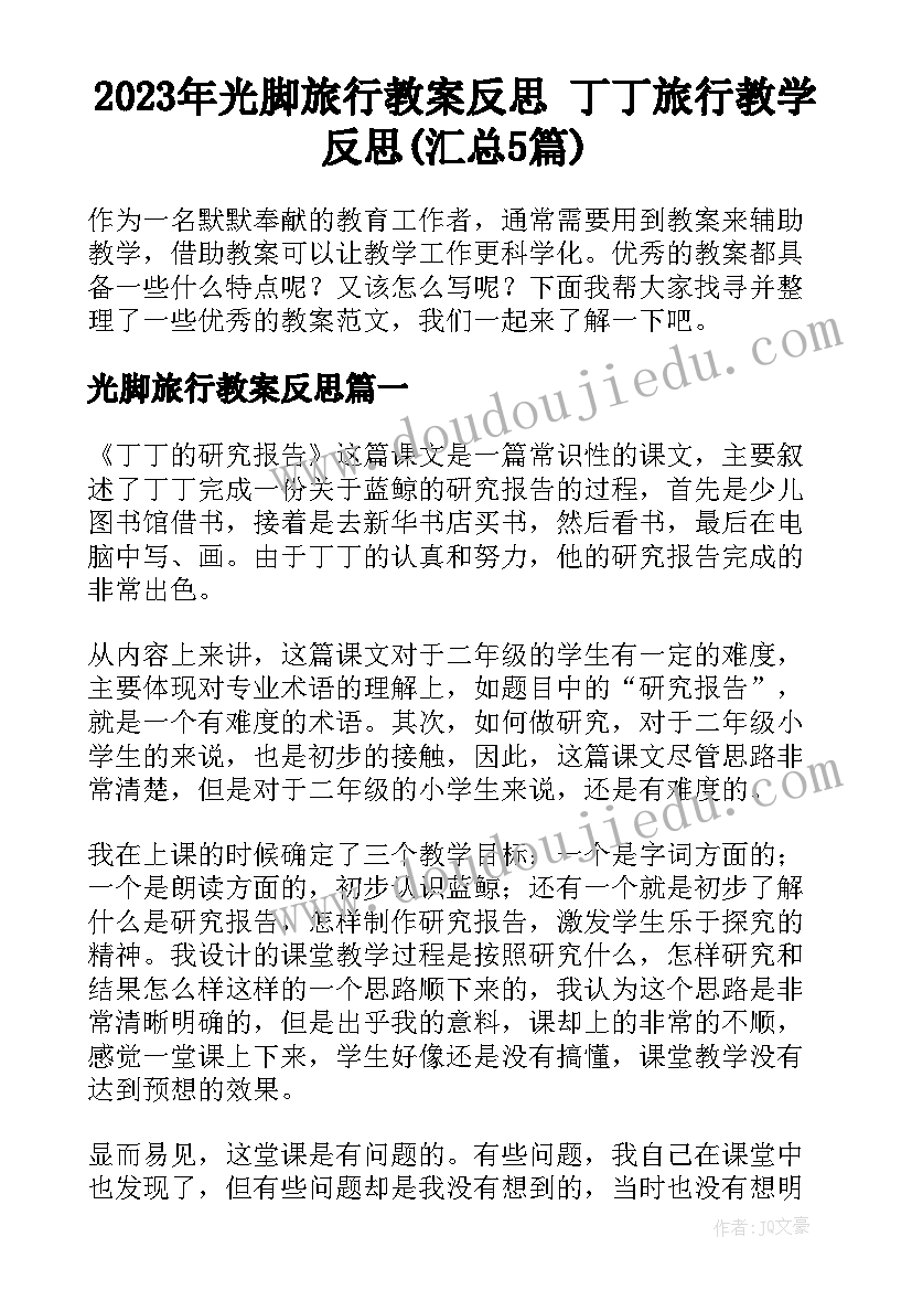 2023年光脚旅行教案反思 丁丁旅行教学反思(汇总5篇)