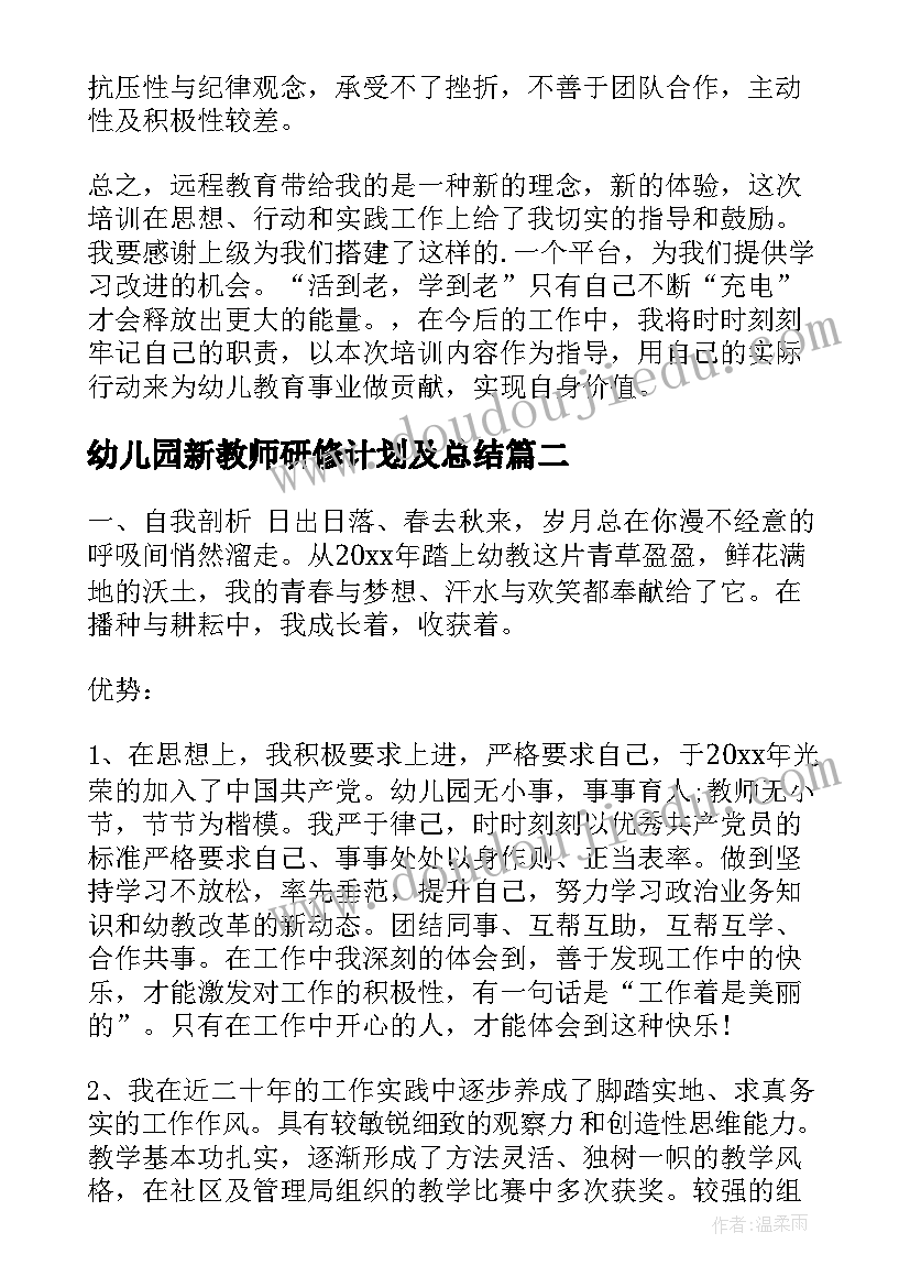 最新幼儿园新教师研修计划及总结 幼儿园教师个人研修计划(大全7篇)