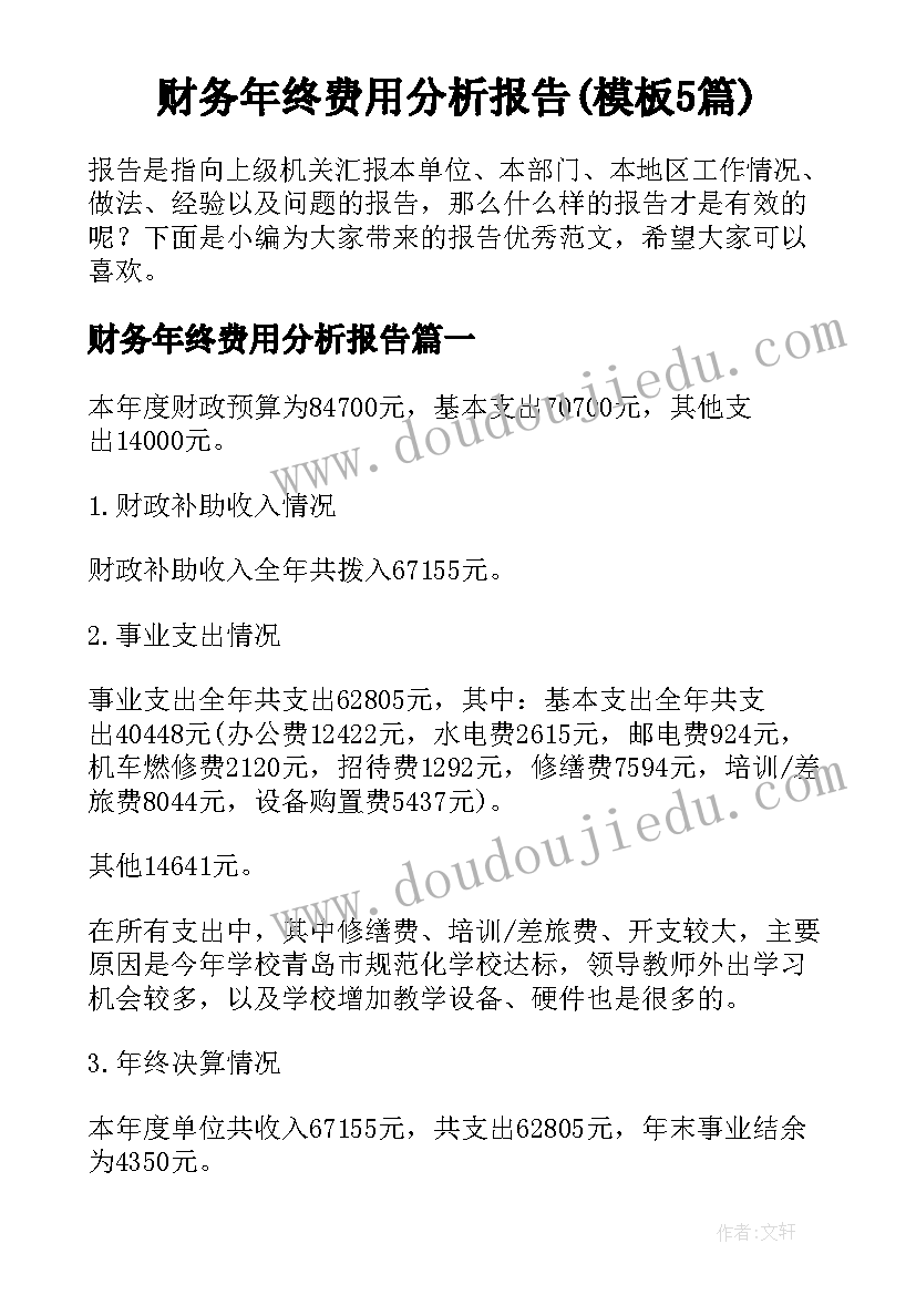 财务年终费用分析报告(模板5篇)