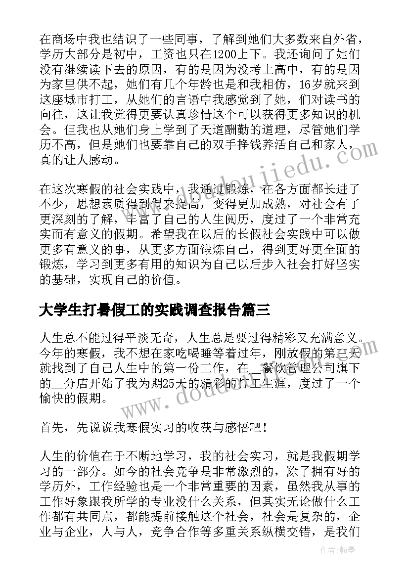 最新大学生打暑假工的实践调查报告 大学生寒假实践报告(精选6篇)