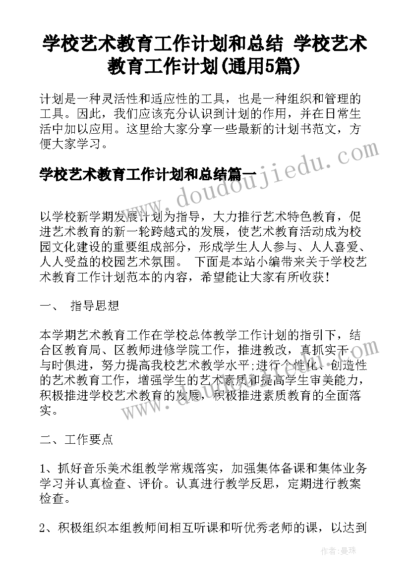 学校艺术教育工作计划和总结 学校艺术教育工作计划(通用5篇)