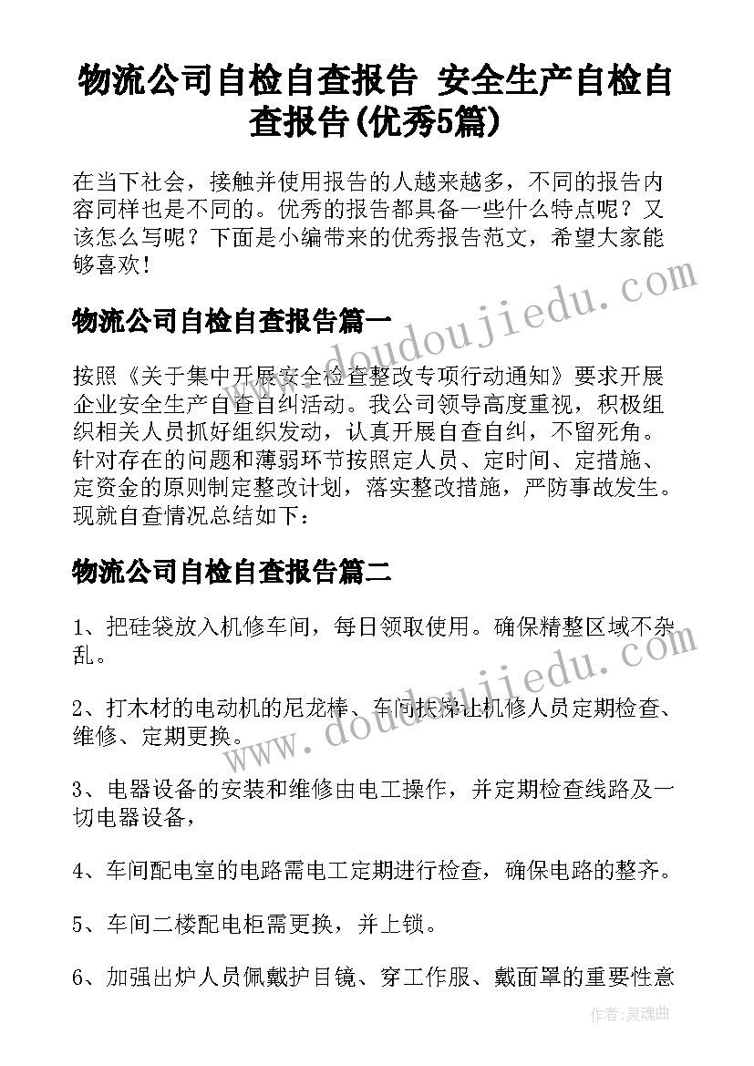 物流公司自检自查报告 安全生产自检自查报告(优秀5篇)