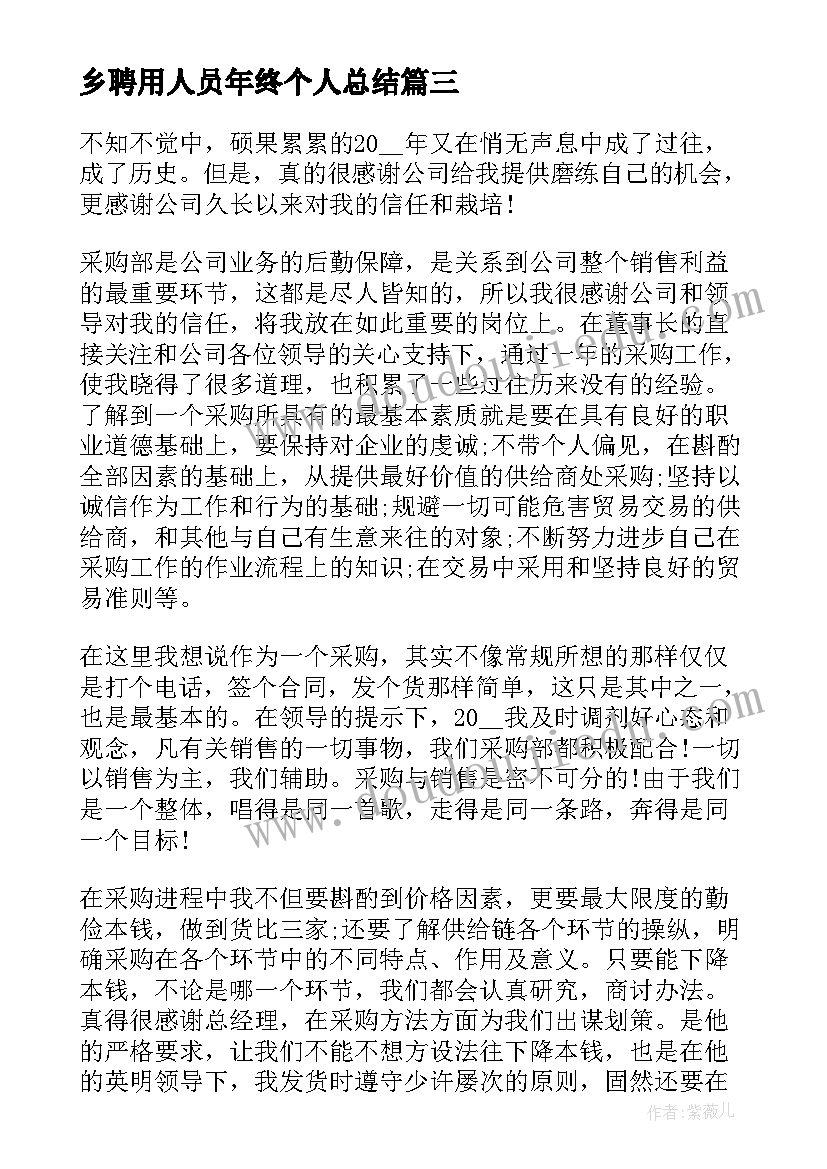 最新乡聘用人员年终个人总结(模板7篇)