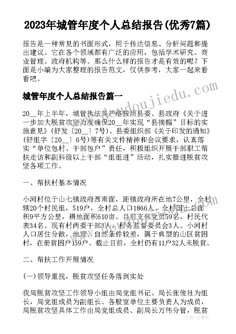 2023年城管年度个人总结报告(优秀7篇)