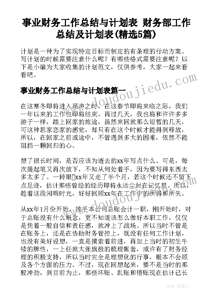 事业财务工作总结与计划表 财务部工作总结及计划表(精选5篇)