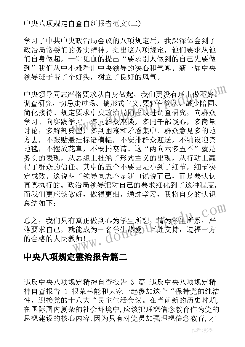 2023年中央八项规定整治报告(优质5篇)