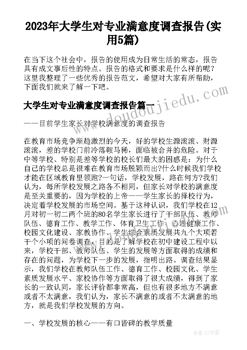 2023年大学生对专业满意度调查报告(实用5篇)