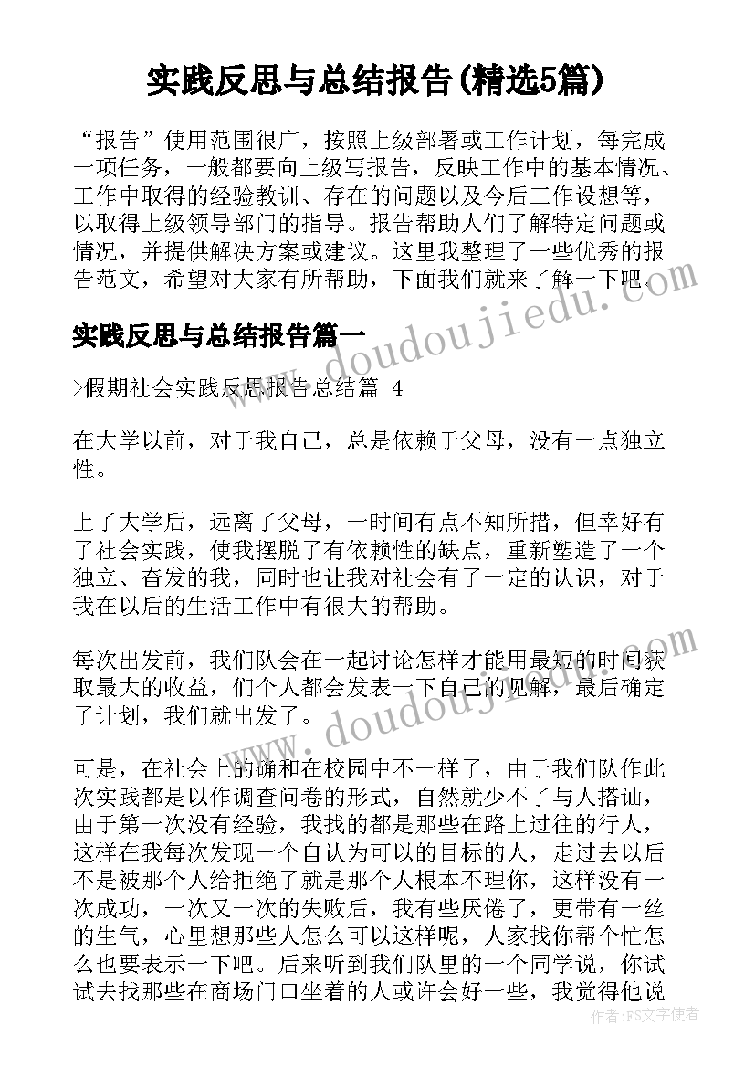 实践反思与总结报告(精选5篇)