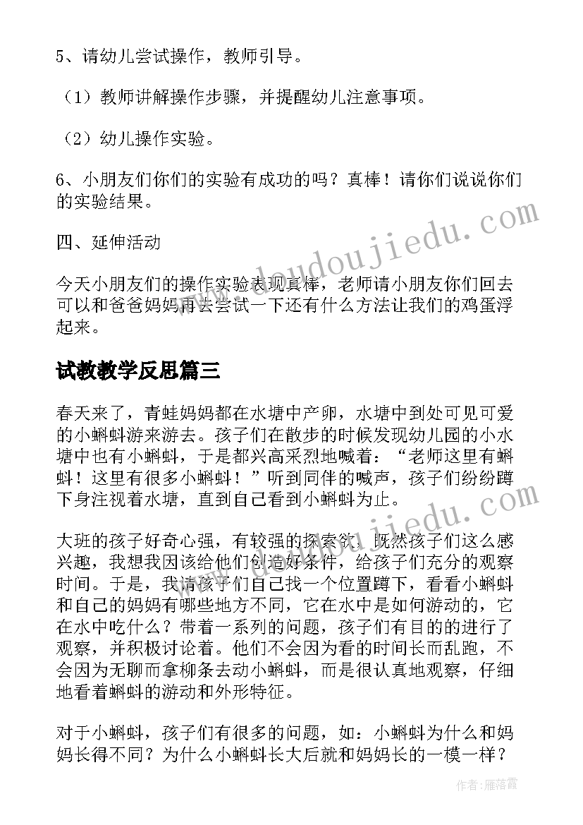 试教教学反思(精选5篇)