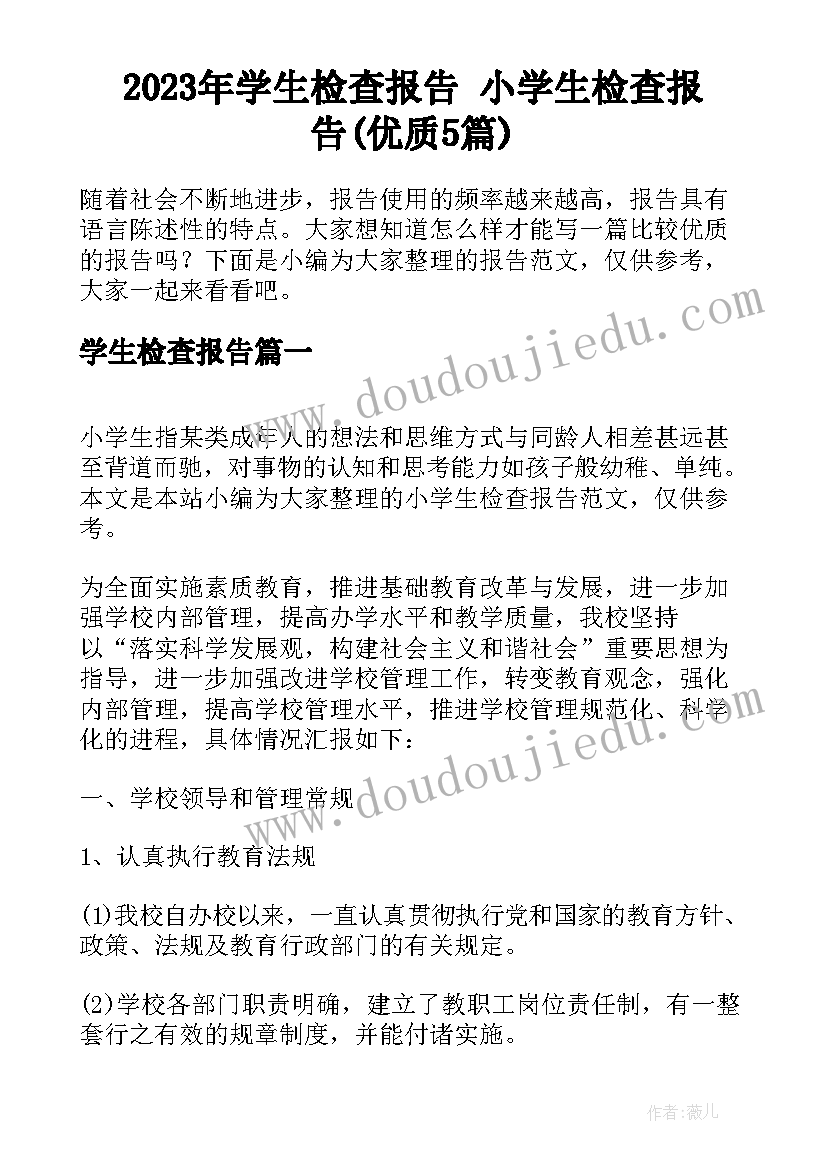 2023年学生检查报告 小学生检查报告(优质5篇)