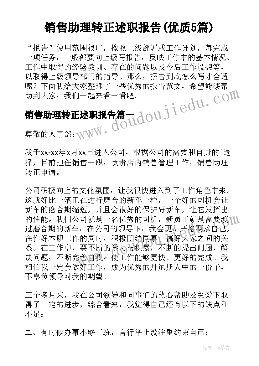 销售助理转正述职报告(优质5篇)