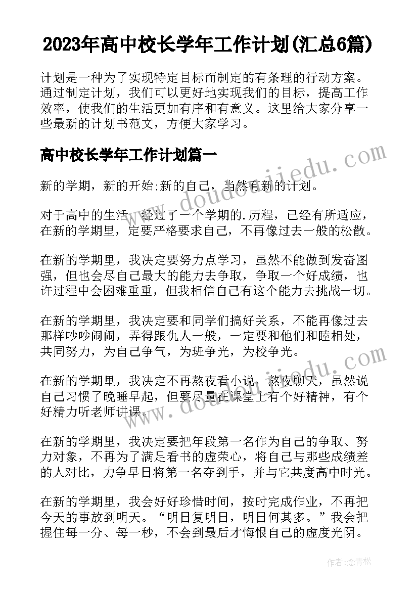 2023年高中校长学年工作计划(汇总6篇)