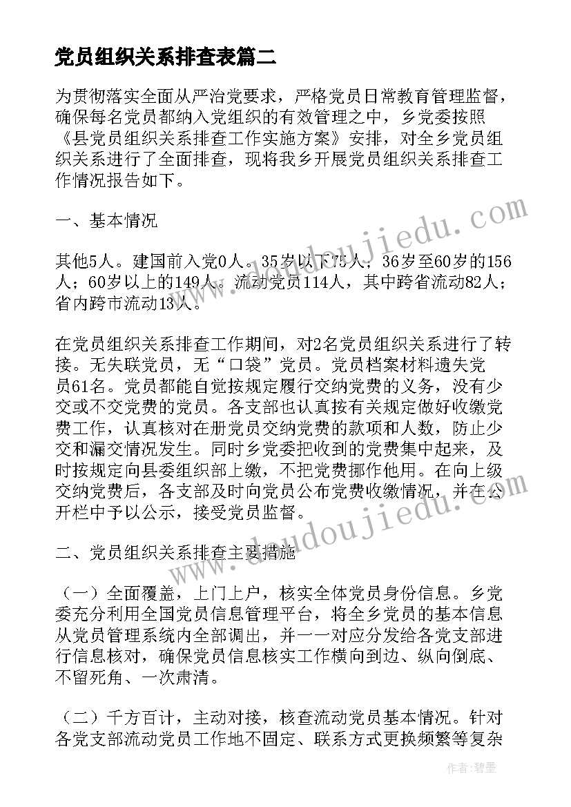 最新党员组织关系排查表 党员组织关系排查工作总结(汇总5篇)