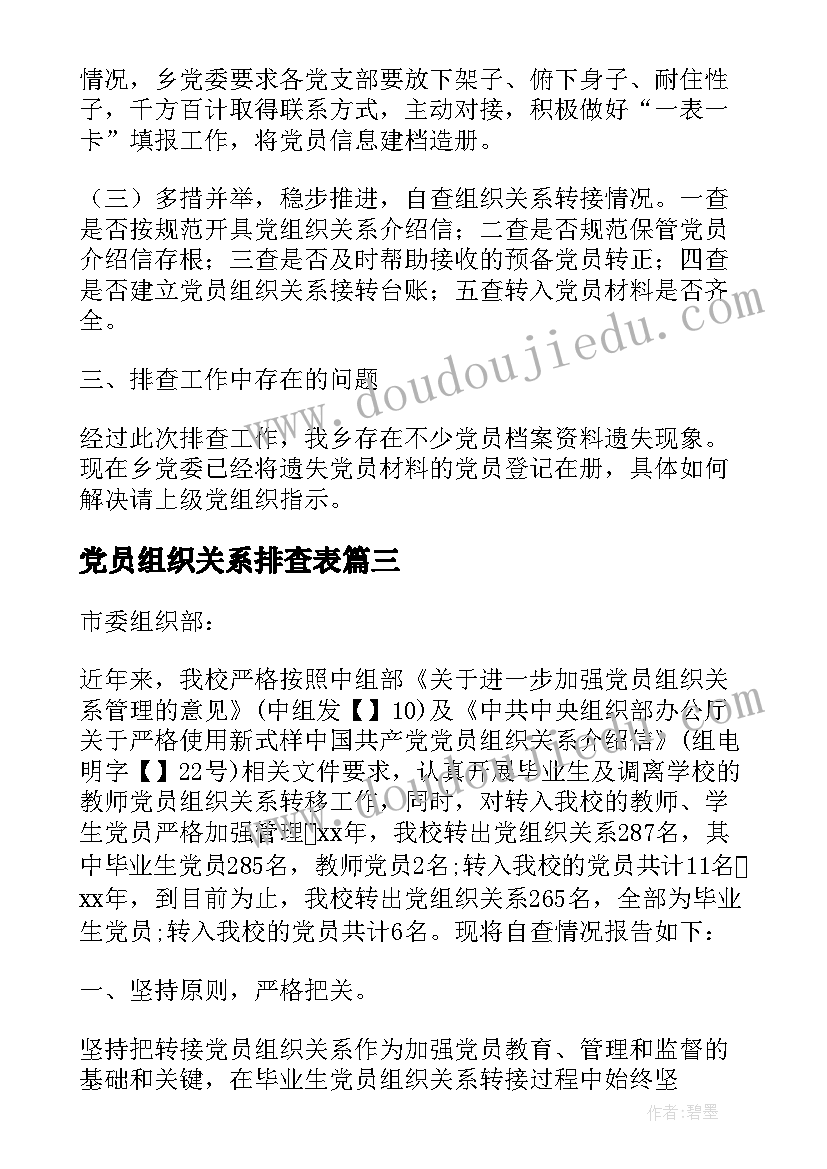 最新党员组织关系排查表 党员组织关系排查工作总结(汇总5篇)