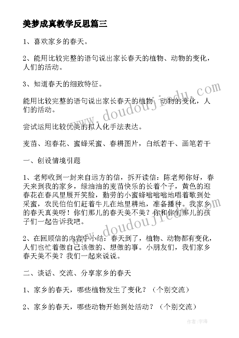 美梦成真教学反思 大班活动总结(汇总6篇)