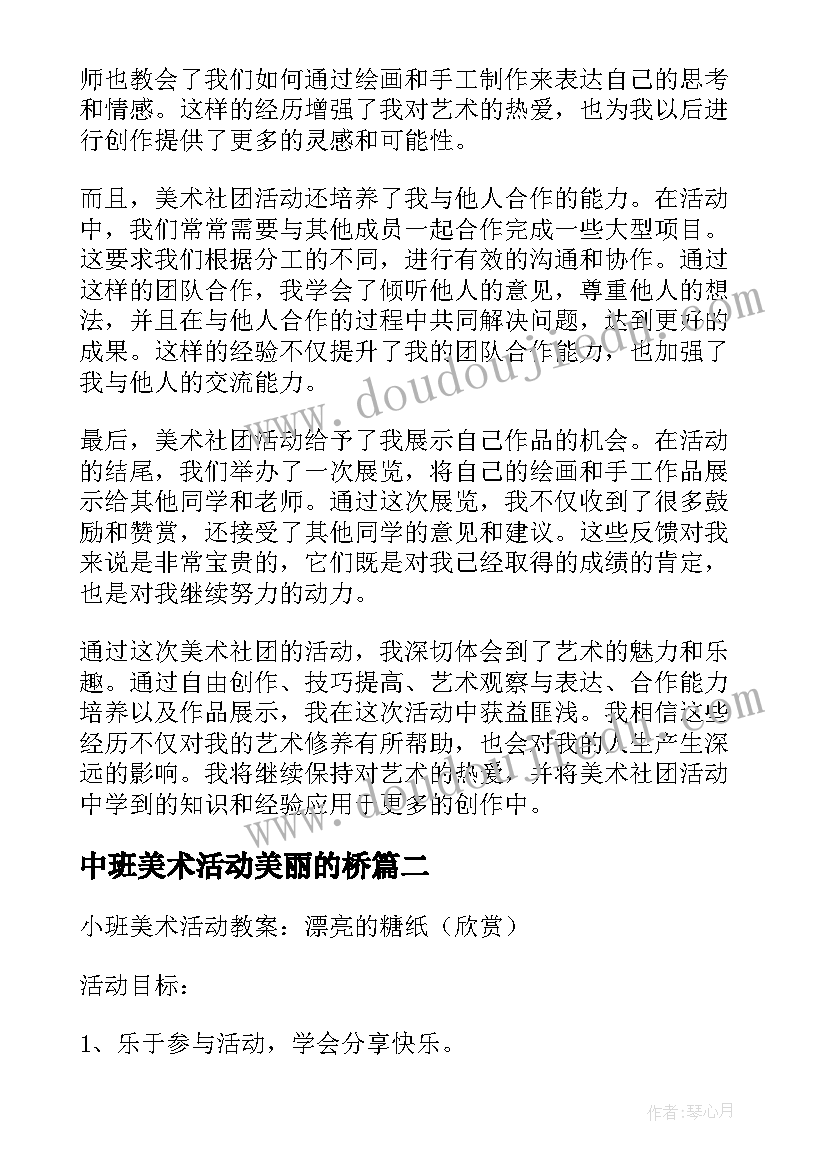 2023年中班美术活动美丽的桥 美术社团活动总结心得体会(模板9篇)