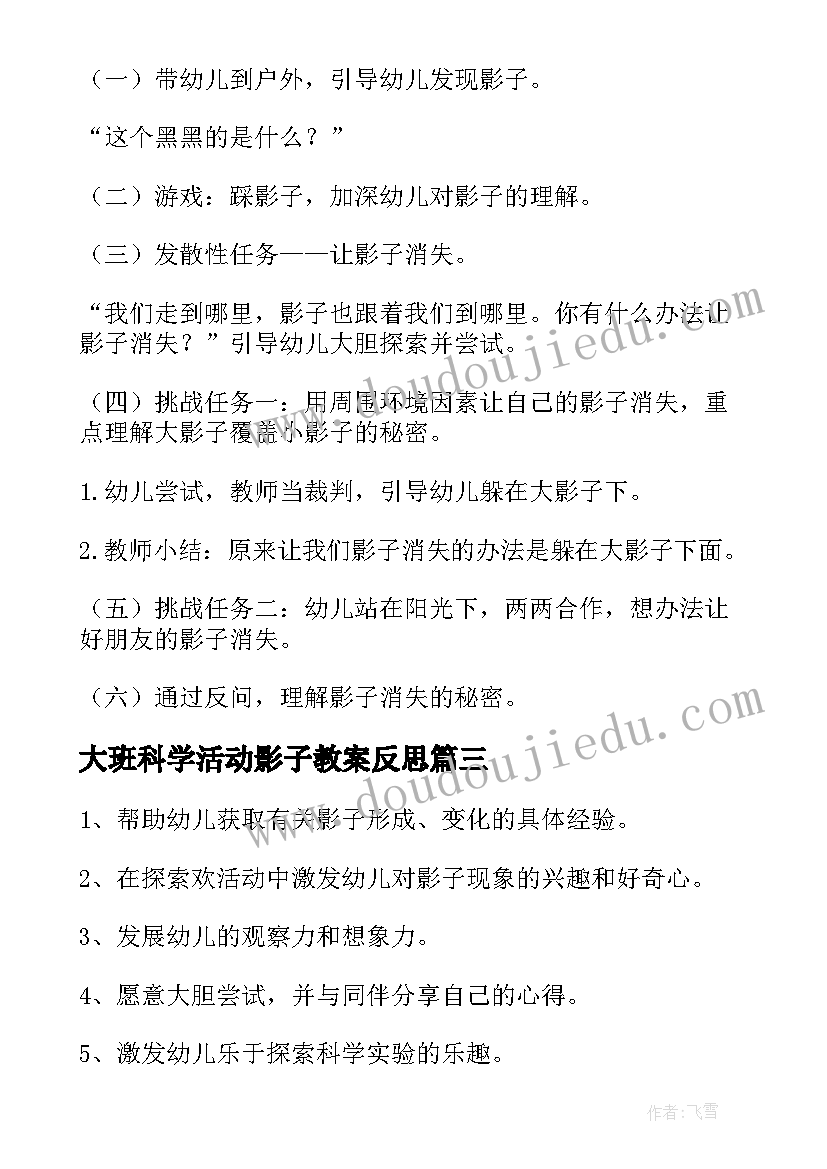 最新大班科学活动影子教案反思 大班科学活动影子教案(模板6篇)