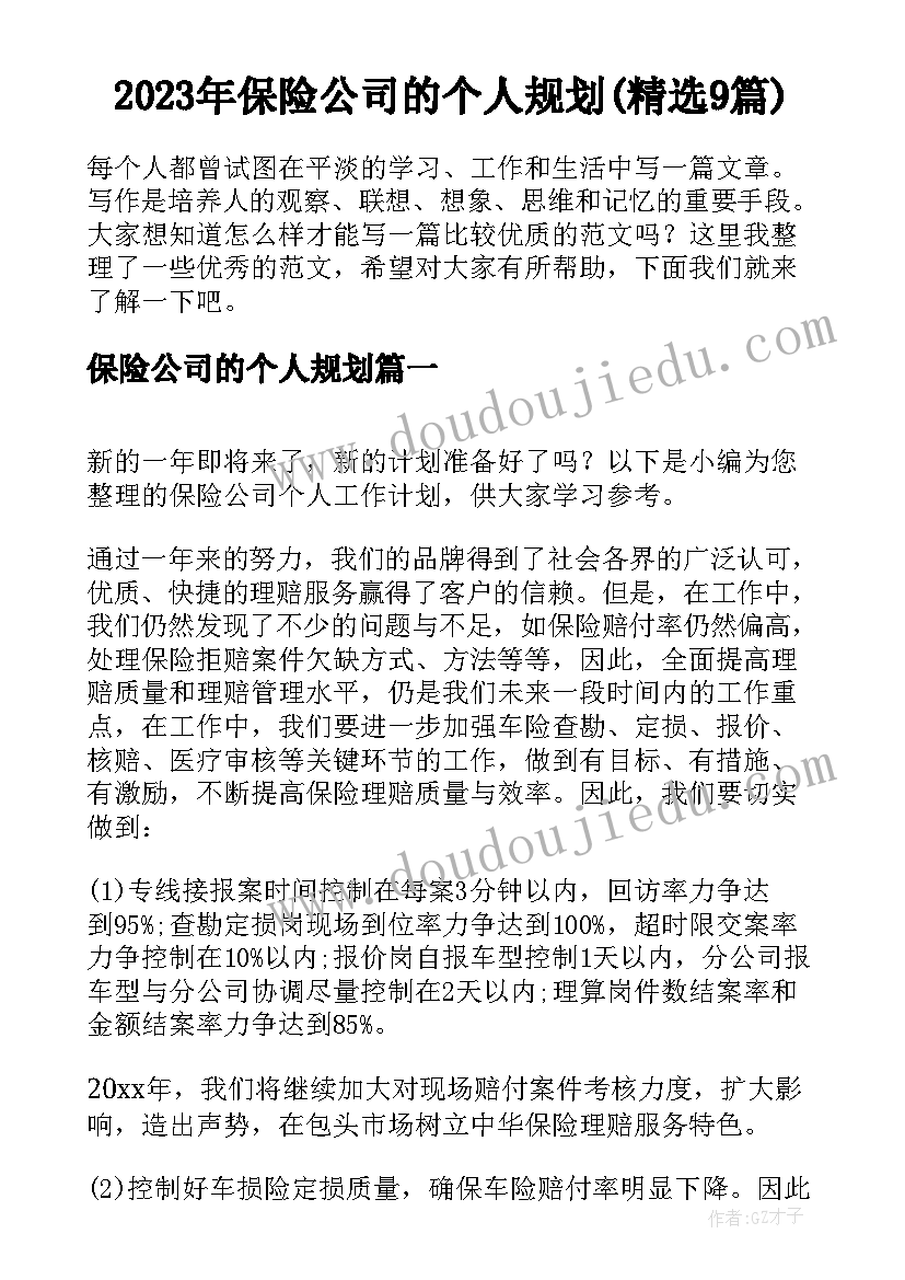 2023年保险公司的个人规划(精选9篇)