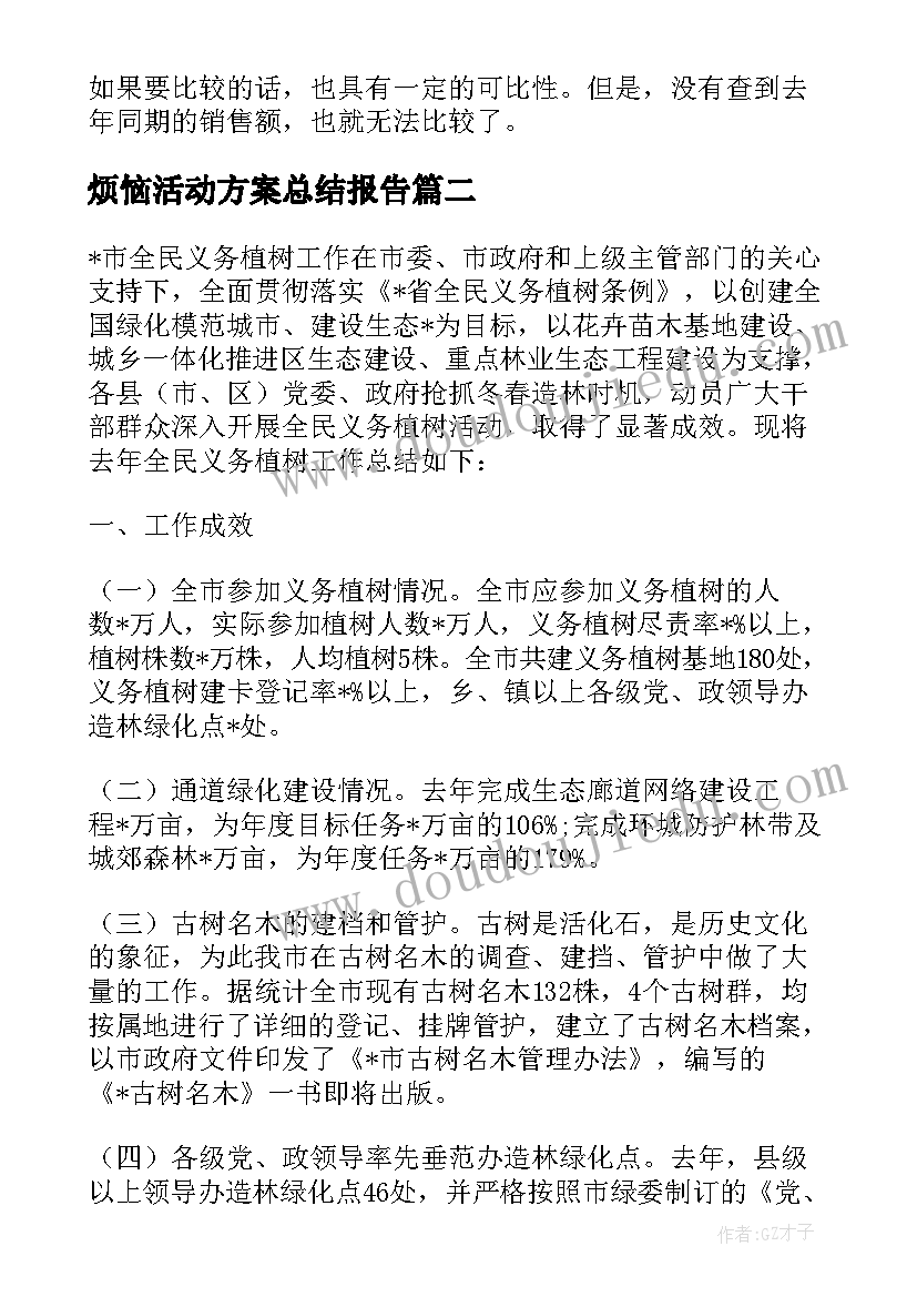 2023年烦恼活动方案总结报告(优质8篇)