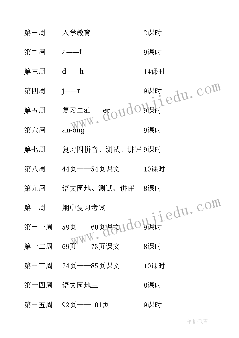 一年级语文周计划安排 一年级语文教学计划(优秀5篇)