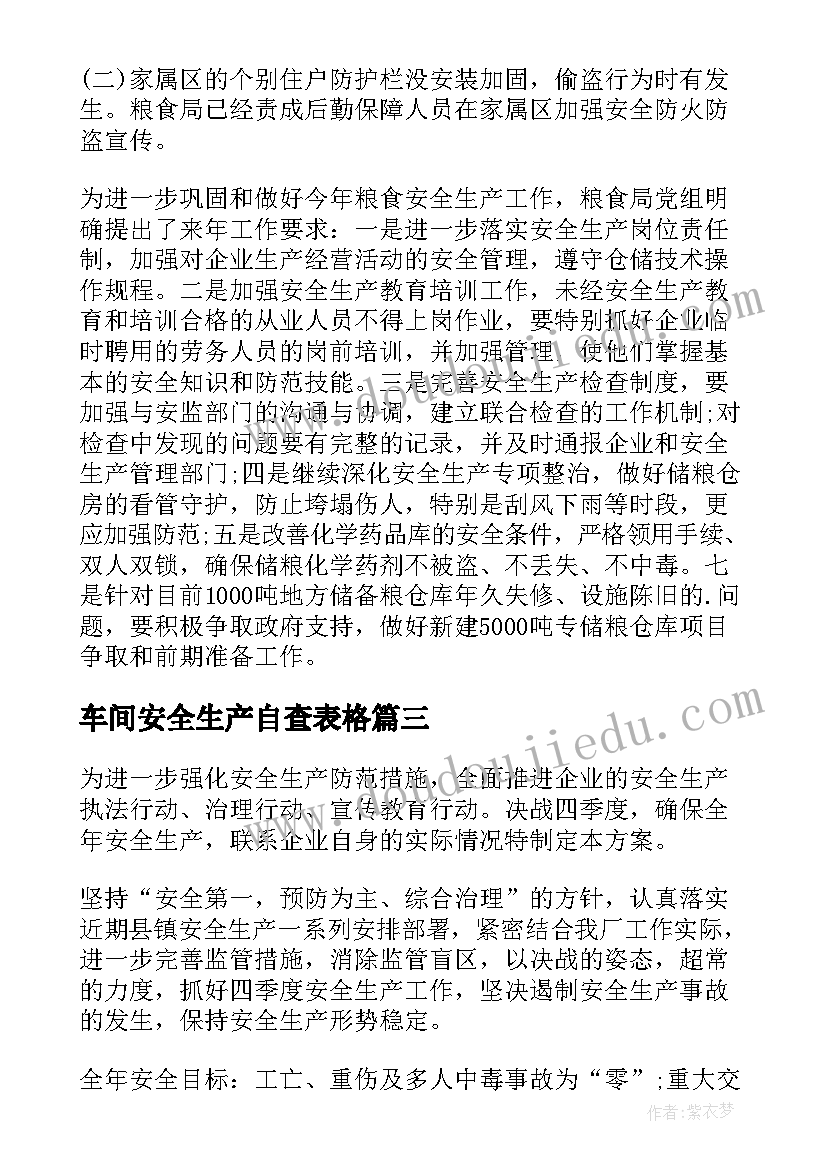 最新车间安全生产自查表格 安全生产自查报告(优秀5篇)