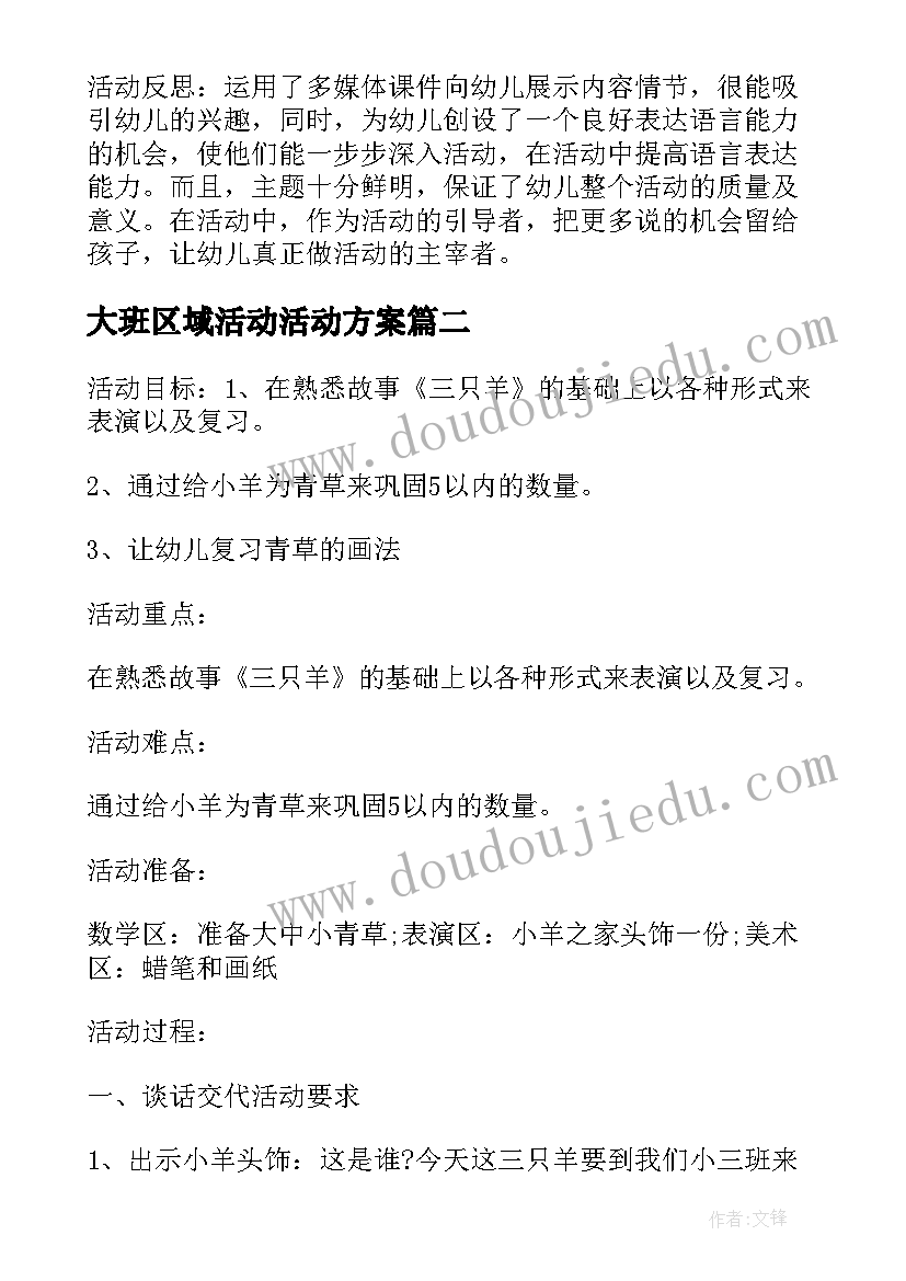 最新大班区域活动活动方案(精选5篇)