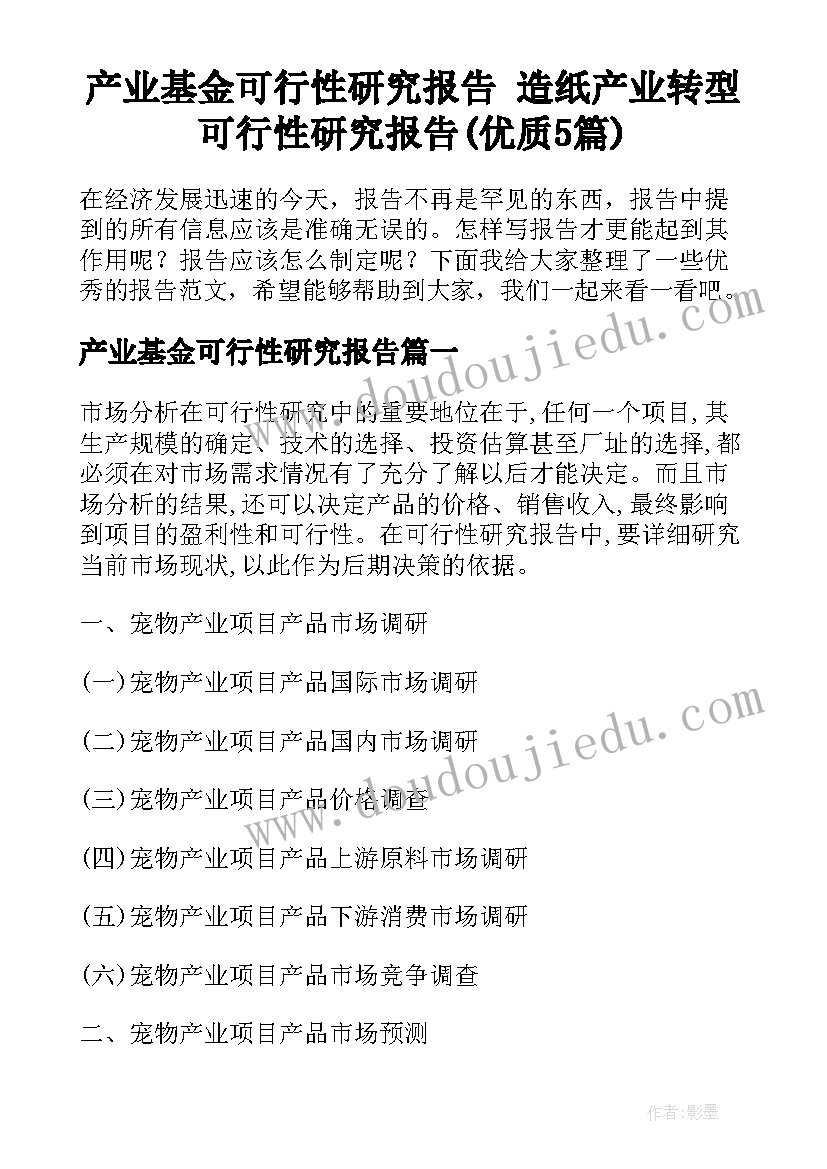 产业基金可行性研究报告 造纸产业转型可行性研究报告(优质5篇)