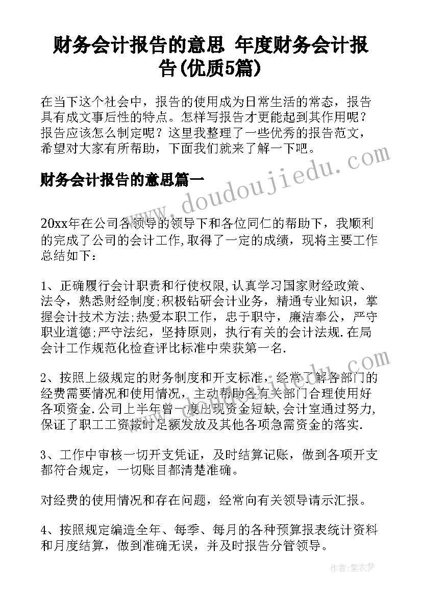 财务会计报告的意思 年度财务会计报告(优质5篇)