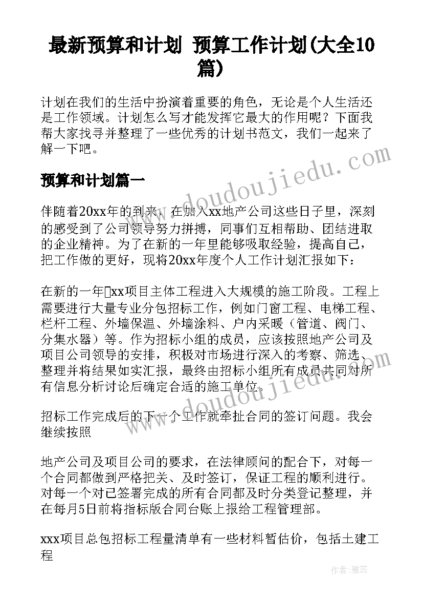 最新预算和计划 预算工作计划(大全10篇)